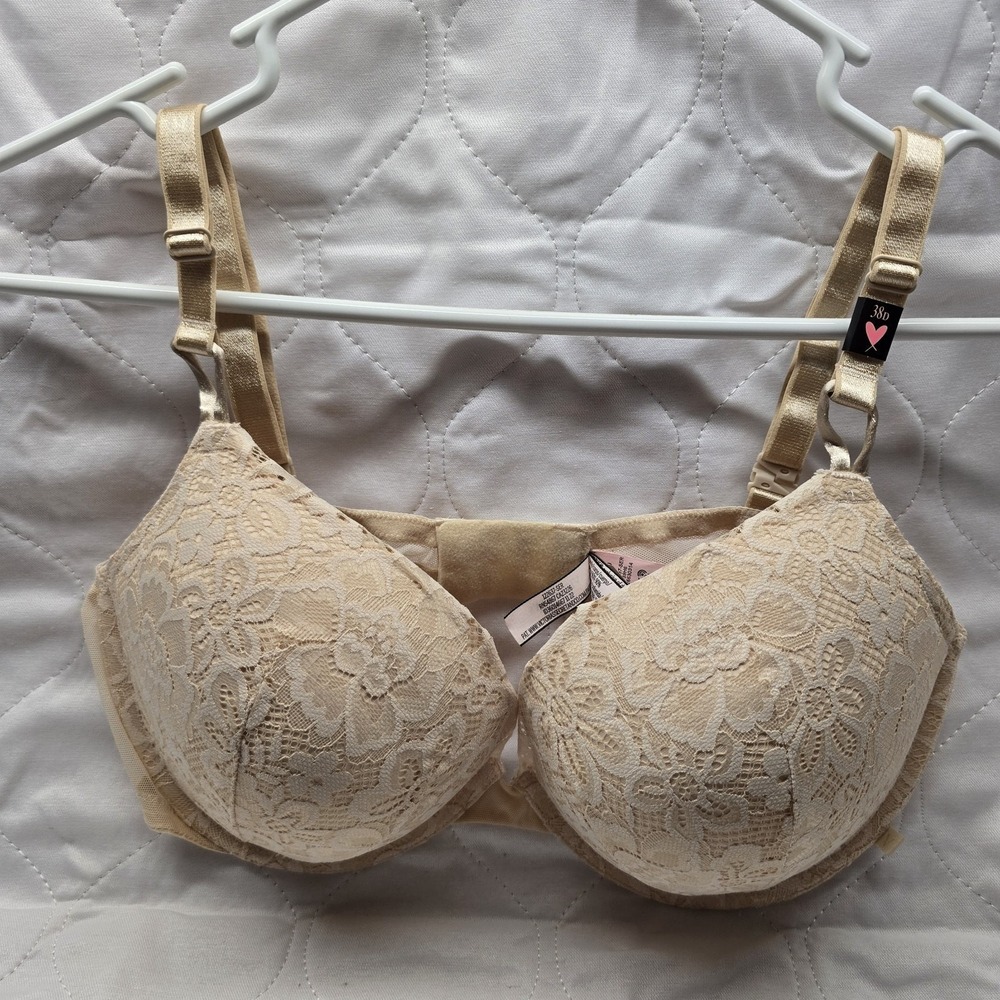 Victoria Secret Women's 38D Push Up Lace Floral Bra Beige  NWT